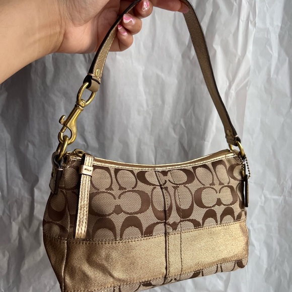Coach Handbags - Coach Signature Shoulder Bag - Gold/Khaki/Gold